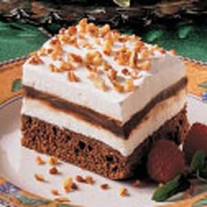 Brownie Delight  This is a family favorite that gets absolute raves wherever I bring it for dessert. Brownie Delight, Lasagna Dessert, Chocolate Delight, Instant Pudding, Brownie Mix, Hot Fudge, Brownie Bar, Taste Of Home, Sweets Desserts