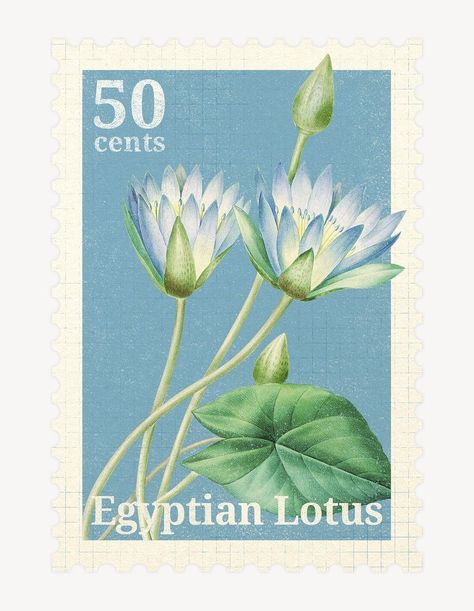 Ancient Egyptian Lotus Flower, Ancient Egyptian Flowers, Egypt Flower, Egyptian Artwork, Lotus Flower Drawing, Egyptian Lotus, Stamp Postage, Blue Lotus Flower, Post Stamps