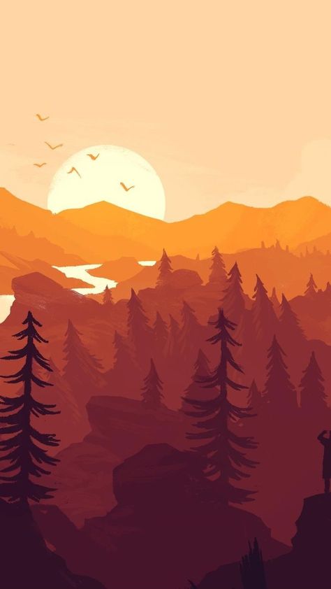 Firewatch Game Wallpaper- [720x1280] Monochromatic Art, Minimal Wallpaper, Wallpaper Animes, Tableau Art, Aesthetic Shirts, Minimalist Wallpaper, Landscape Illustration, Art And Illustration, Pine Trees