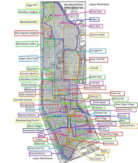 Learn your neighborhoods of Manhattan. Kota New York, Manhattan Neighborhoods, Spanish Harlem, Upper Manhattan, Alphabet City, Voyage New York, Subway Map, Washington Heights, I Love Nyc