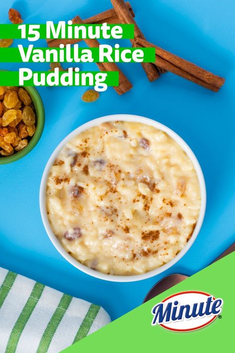 vanilla rice pudding with instant white rice Rice Pudding Recipe Baked, Rice Pudding No Egg, Minute Rice Pudding Recipe, Minute Rice Pudding, Vanilla Rice Pudding, Minute Rice Recipes, Rice Custard, Rice Pudding Recipe Easy, Mexican Rice Pudding