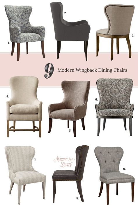 9 Modern Wingback Dining Chairs | Making it Lovely Small Armchairs, Captain Chairs, Wingback Dining Chair, Rustic Dining Chairs, Dining Furniture Makeover, Rustic Dining Furniture, Blue Dining Chair, Blue Chairs Living Room, Midcentury Modern Dining Chairs