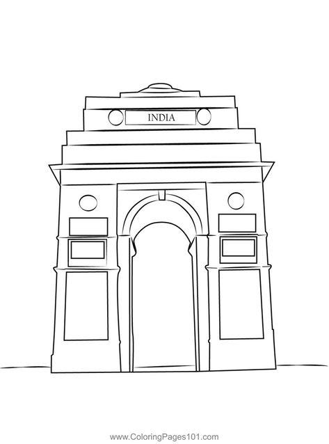 India Get Coloring Page India Gate Drawing, Gate Drawing, American Flag Coloring Page, Indian Drawing, Flag Drawing, School Art Activities, Perspective Sketch, Paper Plate Crafts For Kids, India Gate