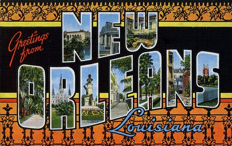 Greetings from New Orleans, Louisiana - Large Letter Postcard | Flickr - Photo Sharing! North Carolina Christmas, Moving Tips And Tricks, North Carolina Gifts, New Orleans History, Funny Vintage Ads, Big Letter, Louisiana Art, Pin Up Girl Vintage, Places In America