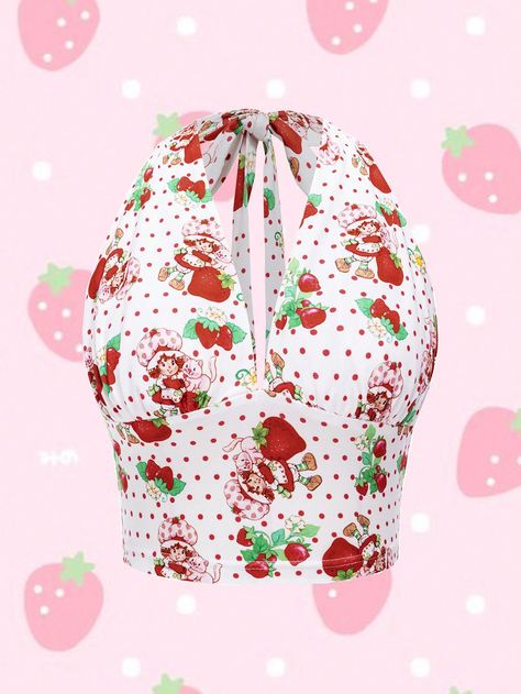 Strawberry Shortcake X SHEIN Women's Strawberry Printed Halter Tie-Back Crop Tank TopI discovered amazing products on SHEIN.com, come check them out! Vegetable Plants, Tank Top White, Strawberry Print, Crop Tank Top, Womens Baseball Cap, Fabric Floral, Womens Tie, Girls Prints, Bow Hair Clips