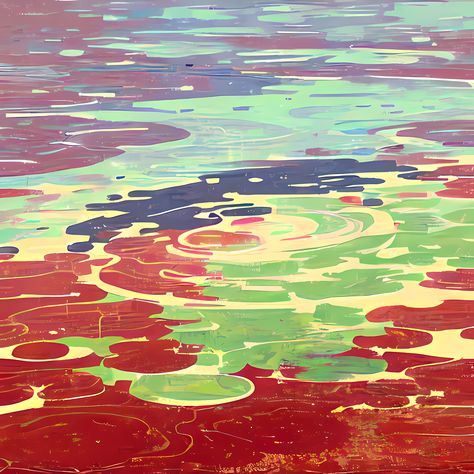 Color Puddle II is an abstract digital composition in Cornell Red, Turtle Green and Magic Mint. Puddles Illustration, Realism Drawings, Digital Composition, Water Puddle, Paintings Ideas, Oil Water, Beautiful Artwork, Realism, Top Artists