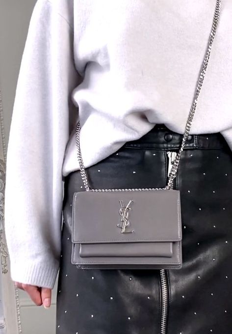 YSL Sunset Mini Bag | The Ultimate Review and Outfit Video of this Saint Laurent Bag | Handbagholic Grey Ysl Bag, Ysl Sunset Chain Wallet, Handbags Video, Saint Laurent Sunset Bag, Ysl Sunset Bag, French Handbags, Melie Louis Vuitton, Bags Video, Louis Vuitton Bag Outfit