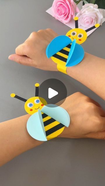 paper crafts creator on Instagram: "Title: "Celebrate Labor Day with a Small Handmade Little Bee Bracelet on May 1st! 🐝 #ParentChildHandicraft #ChildHandicraft #HandmadeDIY #51LaborDayHandmade"" Handmade Paper Cards, Bee Crafts For Kids, Kids Handicraft, Bee Bracelet, Easy Flowers, Bee Bracelets, Paper Flower Crafts, Paper Bookmarks, Hand Crafts For Kids