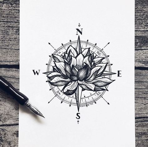 ❤️ Compass Tattoo Meaning, Lotusblume Tattoo, Illustration Process, Compass Tattoo Design, Tato Lengan, Kunst Tattoos, Men Tattoos, Drawing Eyes, Drawing Hair