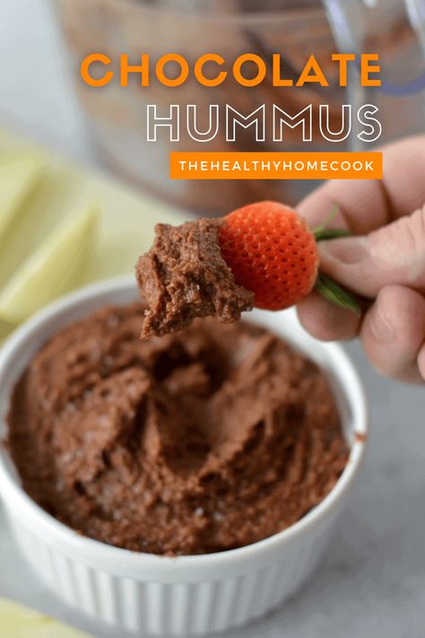 Chocolate Hummus - The Healthy Home Cook Dessert Hummus Recipe, Mexican Hot Chocolate Cookies, Marinated Cheese, Chocolate Hummus, Hummus Ingredients, Chocolate Peanut Butter Smoothie, Dessert Hummus, Mini Chicken Pot Pies, Pretzel Crisps