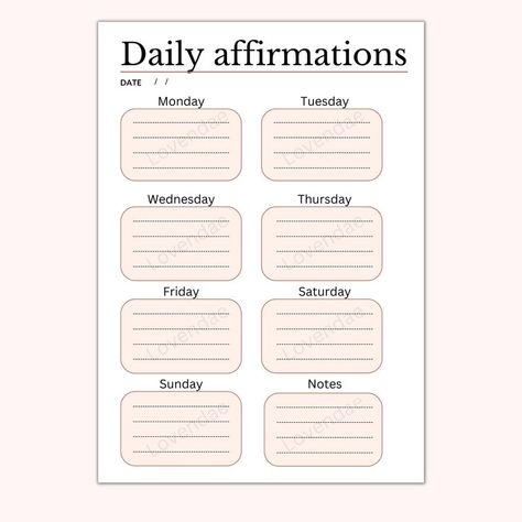 Affirmation Template, Daily Affirmation, Monday Tuesday Wednesday, Daily Affirmations, Affirmations, Bullet Journal