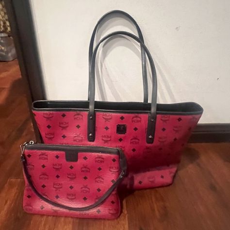 *Size: - Length: ~ 18-20”In - Height: 11.5-13”In - Depth: ~8-10”In - Handle Drop Size: ~11”In - *Color: Wine Red *Product Details: Mcm Women’s Wine Red Visetos Tote Bag. Canvas Coated Lining. Leather Black Trim. Gunmetal Hardware. Classic Black Mcm Monogram Print. Front Silver Mcm Emblem. Interior Black/White Gingham Print Fabric. Top Full Zip Closure. Double Leather Top Shoulder Handles. Interior Removable Small Mcm Pouch Included. May Be Used Separately As A Purse Or Attached To The Tote. *Ite Crossbody Bag Outfit, Gunmetal Hardware, Bag Outfit, Mcm Bags, Monogram Tote, Monogram Prints, Bag Canvas, Gingham Print, Tote Purse