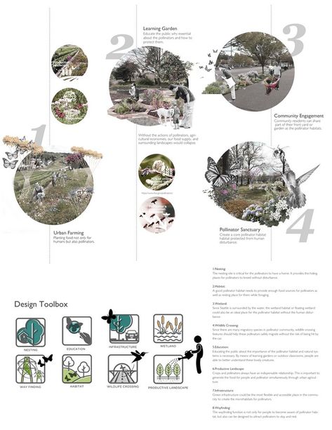 Pollinator Network by Yuchia Jan - Rethinking The Future Awards Landscape Architecture Presentation, Landscape Diagram, Site Analysis Architecture, Landscape Architecture Graphics, Urban Design Diagram, Architecture Presentation Board, Architecture Concept Diagram, Architecture Design Sketch, Concept Diagram