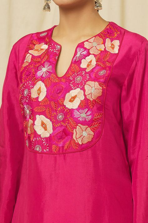 Yoke Embroidery, Trouser Pattern, Pink Kurta, Scallop Border, Resham Work, Anarkali Dress Pattern, Embroidered Kurti, Women Kurta, A Line Kurta