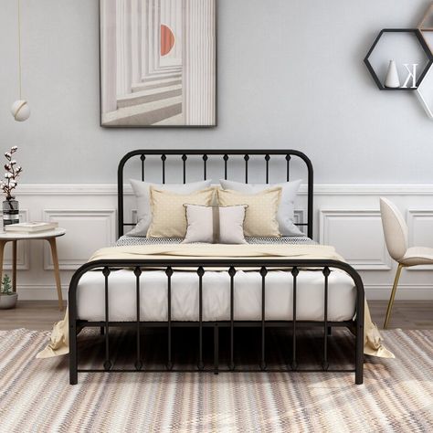 Platform Bed Metal, Full Metal Bed Frame, Open Frame Headboard, Vintage Headboards, Bed Metal, Low Profile Platform Bed, Full Size Bed Frame, Full Bed Frame, Queen Size Bed Frames