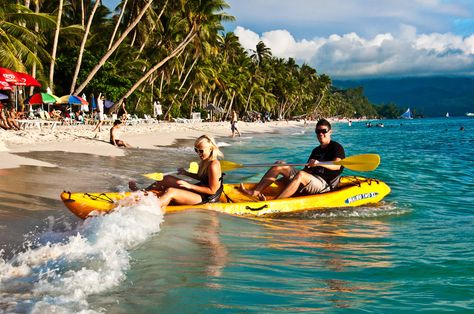 Boracay Kayak Island Hopping Enjoy one hour of Kayaking off the calm and beautiful shoreline of White Beach and then 30 minutes of snorkeling. Life jackets are mandatory. Don't forget to bring fish food! click on the link to book online. http://www.myboracayguide.com/boracay-activities/Kayak-Island-Hopping-265.html Mini Yacht, Bora Bora Honeymoon, Philippine Holidays, Yacht Week, Boracay Philippines, Boracay Island, Speed Boat, List Of Activities, Boracay