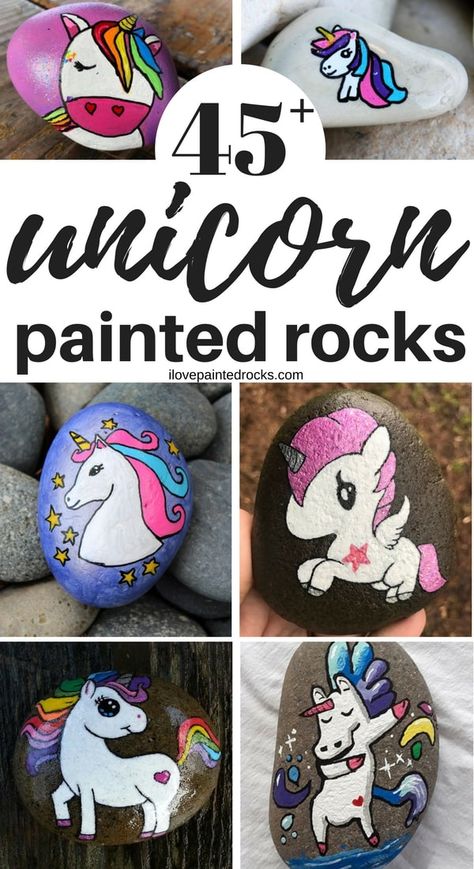 More than 45 beautiful rock painting ideas featuring unicorns! These aweseom unicorn craft ideas will inspire you to break out your paints and become part of the art rocks and kindness rocks movement...because the best painted rocks have unicorns!  #ilovepaintedrocks #rockpainting #paintedrocks #stonepainting #paintedstones #rockpaintingideas Painting Ideas Tutorials, Love Painted Rocks, Rock Painting Tutorials, Animal Painted Rocks, Unicorn Paint, Unicorn Craft, Unicorn Painting, Unicorn Drawing, Rock Painting Tutorial