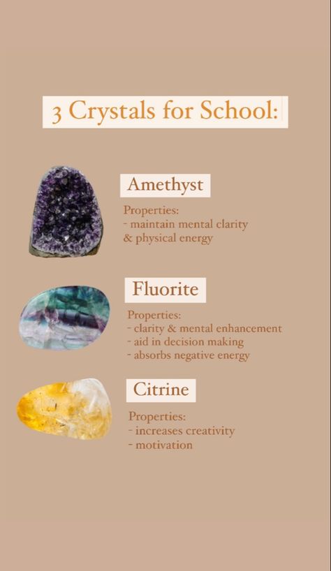 Crystals For School, Fluorite Properties, Amethyst Properties, Crystals For Manifestation, Best Crystals, Increase Creativity, Crystal Aesthetic, Crystal Healing Stones, Minerals And Gemstones