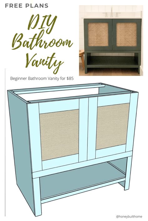 Build A Bathroom Vanity, Diy Sink Vanity, Diy Bathroom Vanity Plans, Build A Bathroom, Diy Bathroom Sink, Bathroom Cabinets Diy, 36" Vanity, Cane Webbing, Using A Paint Sprayer