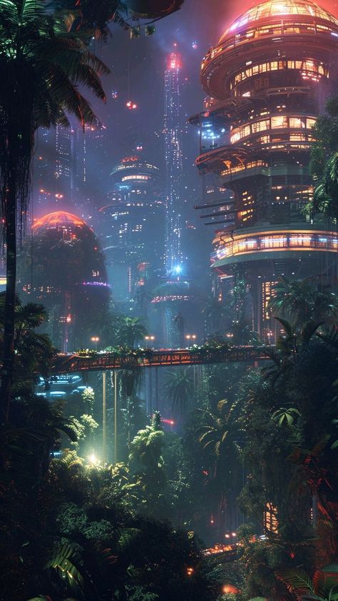 Futuristic Tree, Planet Ideas, House Animation, Sci Fi Landscape, Sci Fi City, Fantasy Concept, City At Night, Cyberpunk Aesthetic, Cyberpunk City