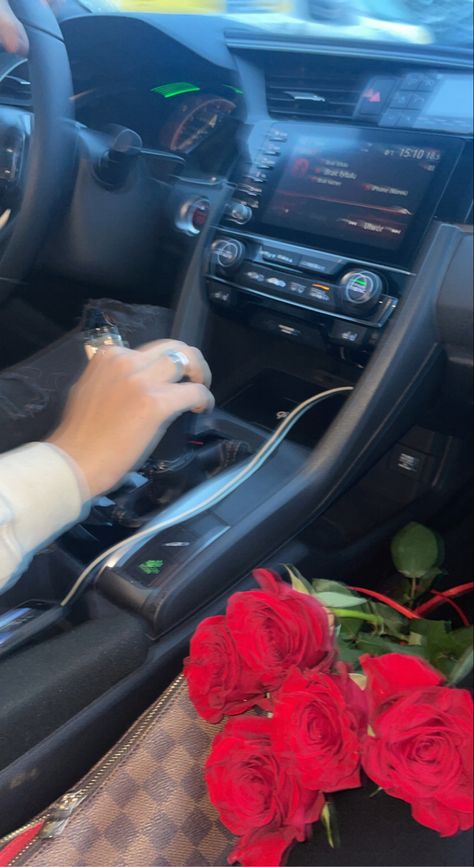 Make Him Jealous Pictures Car, Fake Boyfriend Snaps In Car, Red Roses In Car, In Car With Boyfriend, Couples In Car, Roses From Boyfriend, Roses In Car, Love In Car, Car Boyfriend