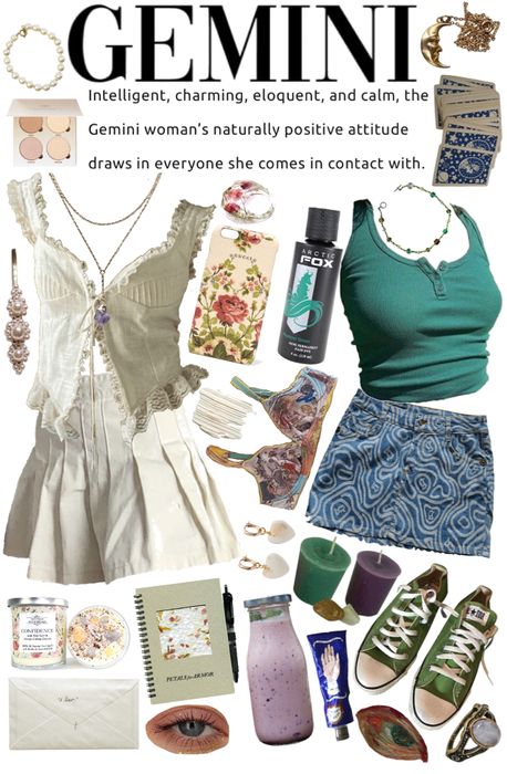 Gemini Clothes Aesthetic, Zodiac Signs Outfits Gemini, Gemini Dressing Style, Venus In Gemini Style Outfits, Gemini Wardrobe, Gemini Outfit Ideas, Gemini Style Aesthetic, Gemini Fashion Aesthetic, Gemini Rising Aesthetic Outfits