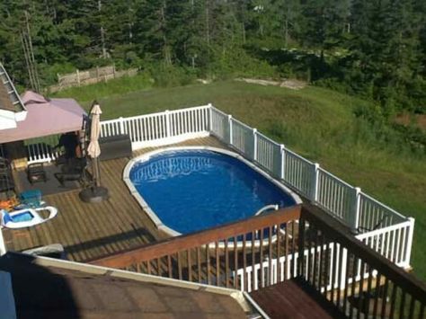 Nice for a above ground pool. Above Ground Pool Deck Plans, Pool With Deck, Oval Above Ground Pools, Oberirdischer Pool, Above Ground Pool Deck, Oval Pool, Pool Deck Plans, Best Above Ground Pool, Swimming Pool Decks