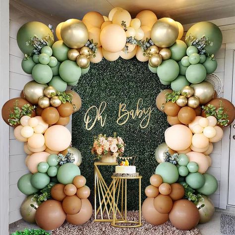 PRICES MAY VARY. 💐【Valuable Package】: The sage green balloons totally has 144pcs, including:41 green bean paste balloons, 41 light-skinned balloons, 31 brown balloons, 31 metallic gold balloons, 1 roll of chain, 5 pieces of viscose 🌸【High Quality】:The green balloons are made of high quality natural latex material. Every balloons have been rigorously tested and selected manually. thicker than ordinary balloons, the color is shiny and not easy to explosive. 🌻【DIY Balloon Garland】: The green bal Sage Green And Brown Party Decorations, Brown And Green Baby Shower Ideas, Green Theme Baby Shower Ideas, Forest Balloon Garland, Emerald Green Baby Shower Ideas, Green And Gold Baby Shower Ideas, Nature Themed Baby Shower Ideas, Green And Brown Baby Shower, Green Baby Shower Ideas