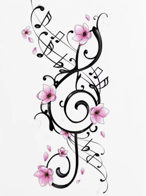 Music Notes Flowers Tattoo, Music Symbol Tattoo Girly, Musical Note Tattoos For Women, Music Inspired Tattoos For Women, Music Sleeve Tattoo Women, Musical Tattoos For Women, Music Note Tattoos For Women, Music Flower Tattoo, Music Tattoo Designs For Women