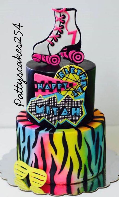 Skating Birthday Cake, 80s Cake Ideas, 80s Birthday Cake, 80s Cake, Skate Party Cake, Skate Birthday Cake, 80s Neon Birthday Cake, Roller Skating Birthday Cake Ideas, Rollerskate Cake