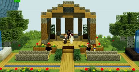 Minecraft wedding pavilion Build A Wedding Arch, Minecraft Inventions, Minecraft Wedding, Cute Things To Build In Minecraft, Minecraft P, Cute Minecraft, Minecraft Mansion, Kpop Ideas, Minecraft House Plans