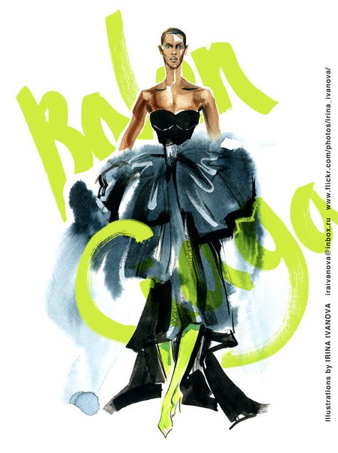 Gcse Fashion, Runway Balenciaga, Inslee Haynes, Balenciaga Dress, Art Goals, Fashion Logo Branding, Fashion Drawing Sketches, Fashion Sketch, Watercolor Ink