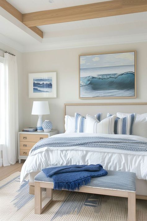 How To: Coastal Bedrooms Decor | Shine Rugs Boho Coastal Bedroom Decor, Beach House Rooms, Coastal Mediterranean Decor, Modern Beach House Bedroom, Costal Bedroom, Coastal Room Decor, Modern Coastal Bedroom, Beachy Bedroom, Bedroom Sitting Room