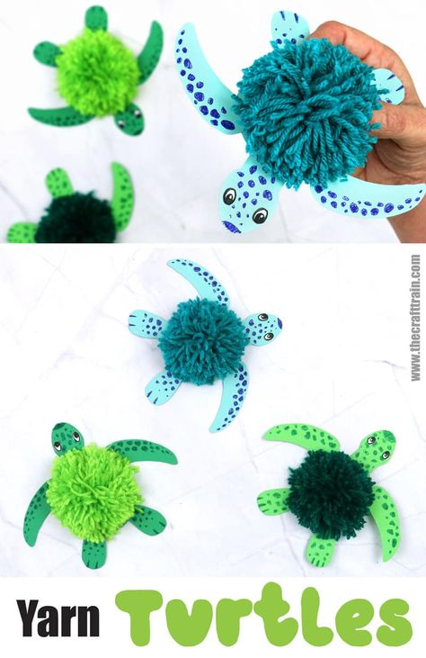 Sea Turtle Craft, Pichu Pokemon, Turtle Craft, Afternoon Crafts, Yarn Crafts For Kids, Turtle Crafts, Kids Summer Reading, Fluffy Yarn, Yarn Dolls