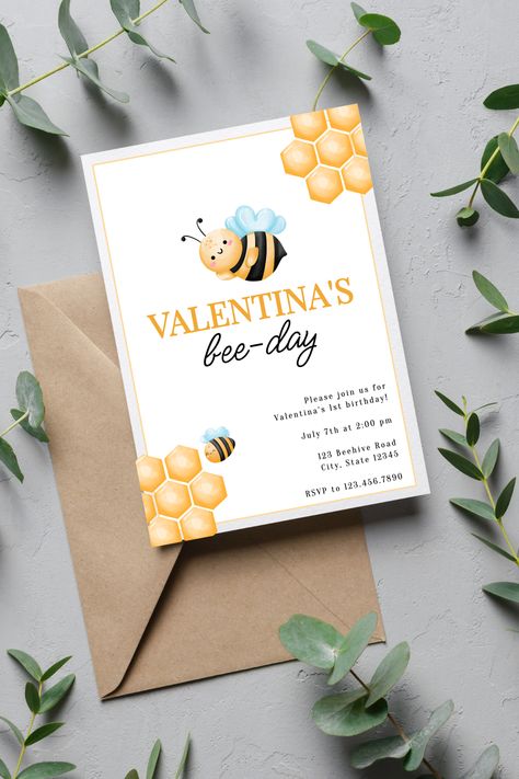 It's your little one's bee-day! 🍯 This editable bee-themed bee-day invite is super easy to customize! Invite your child's friends to celebrate and have a sweet time! 🐝🎉 1st Birthday Invitation Template, First Birthday Invite, Bee Day, Sweet Time, 1st Birthday Invitation, Birthday Invitation Template, 1st Birthday Invitations, Bee Theme, Birthday Invite