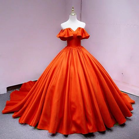 Orange Ball Gown, Orange Prom Dresses, Ball Gown Prom Dresses, Gown Prom Dresses, Satin Ball Gown, Ball Gowns Evening, Wedding Dresses Satin, Long Evening Gowns, Gown Prom