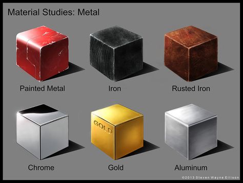 Painting Studies, Material Studies, Texture Drawing, Digital Texture, Industrial Design Sketch, Cube Design, Material Textures, Chrome Metal, Digital Painting Tutorials