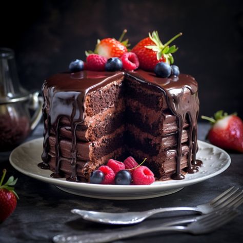 This indulgent cake is a chocolate lover's dream come true. Chocolate Fudge Cake Recipe, Cake Pic, Chocolate Candy Cake, Cocoa Cake, Chocolate Fudge Cake, Fudge Cake, Candy Cake, Chocolate Icing, Strawberry Cakes