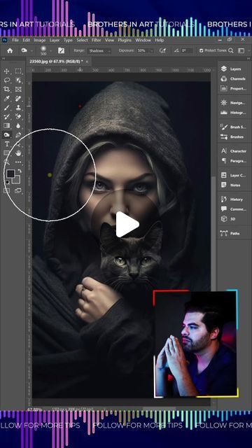 Brothers in Art on Instagram: "💡Add Dramatic Lighting LIKE A PRO😎 in Photoshop 2024

🤩👇HERE IS THE FIX👇🤩

1️⃣go to layers and create a color lookup adjustment and set it to moon light

2️⃣pick the brush tool and a black color and increase the size - tap once to create the light

3️⃣head over to layers and CTRL click the mask - hit CTRL SHIFT + I to invert the selection

4️⃣create a hue saturation adjustment and increase the saturation

5️⃣Create an exposure adjustment and increase the value - Select the mask and hit CTRL I to invert it

6️⃣Pick a small white brush and paint in the eyes to pop out the highlights

✅And that’s it

😍Follow for more tips

#photoshop_tutorial
#photoshop
#adobe_photoshop
#photoshop_tutorials
#learn_photoshop
#photoshop_for_beginners
#how_to_use_photoshop
# Brush And Paint, Learn Photoshop, Instagram Add, How To Use Photoshop, The Fix, Dramatic Lighting, Moon Light, Pop Out, Photoshop Tutorial