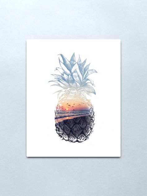 "Sunset Pineapple" Metal Print by SouthPrints | Redbubble Pineapple Pictures, Art Amour, Art Plage, Fruit Art Print, Beach Art Print, Art Sunset, Hawaii Beach, Arte Inspo, Pineapple Print