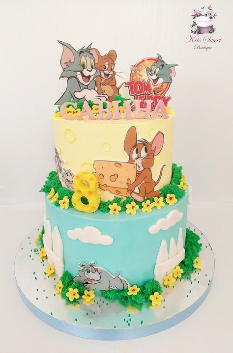 Tom And Jerry Cake Designs, Tom And Jerry Birthday Cakes, Bolo Tom E Jerry, 1st Birthday Cake Designs, Bon Voyage Cake, Tom And Jerry Cake, Tom Ve Jerry, Decor Tort, Tire Cake