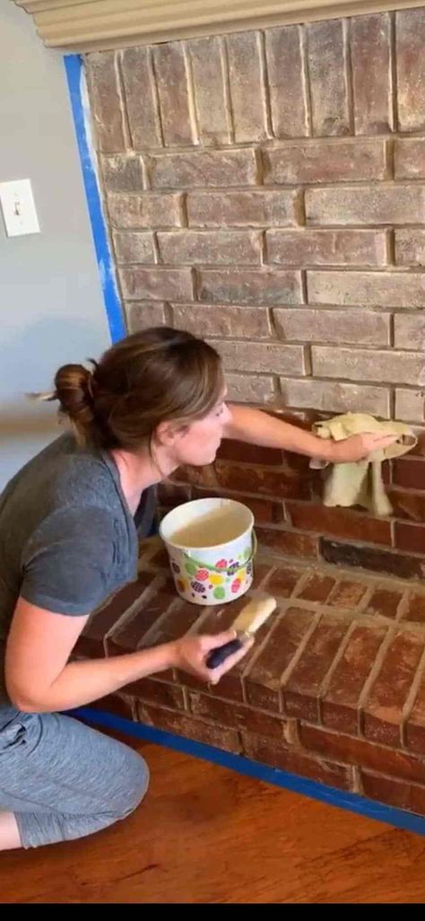 Brick Fireplace Diy, Painting A Brick Fireplace, Whitewashed Brick Fireplace, Update Brick Fireplace, Black Brick Fireplace, White Wash Fireplace, Whitewashed Brick, White Wash Brick Fireplace, Red Brick Fireplaces