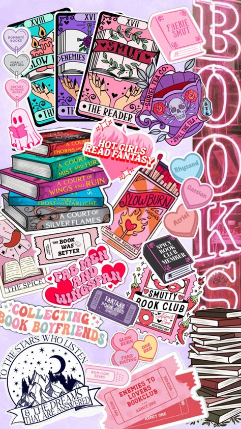 Sticker Book Tattoo, Book Aesthetic Sticker, Sticker Book Ideas, Sticker Book Diy, Kindle Background, Reading Wallpaper, Book Tattoo Ideas, Kindle Wallpaper, Book Design Ideas