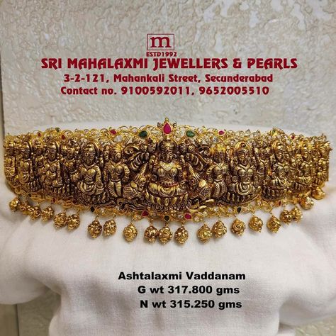 Ashtalakshmi Vaddanam, Gold Vaddanam, Vaddanam Designs, Men Jewellery, Gold Jewels Design, Gold Bangle Set, Saree Lehenga, Online Gold Jewellery, Antique Jewellery Designs