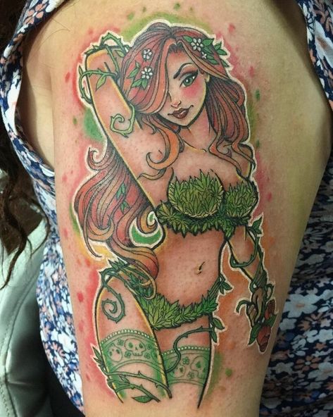 Poison Ivy Tattoo Ideas, Poison Ivy Tattoo, Ivy Tree, Dc Poison Ivy, Ivy Tattoo, Harley Quinn Tattoo, Poison Ivy Dc Comics, Hippie Tattoo, Half Sleeve Tattoos Drawings