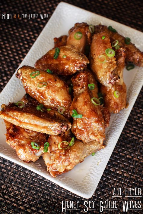 Air Fryer Sticky Honey Soy Garlic Wings Recipe – FOOD is Four Letter Word Garlic Wings Recipe, Honey Soy Chicken Wings, Wings Air Fryer, Soy Garlic Chicken, Wings Food, Vietnamese Fish, Garlic Wings, Honey Soy Chicken, Garlic Chicken Wings