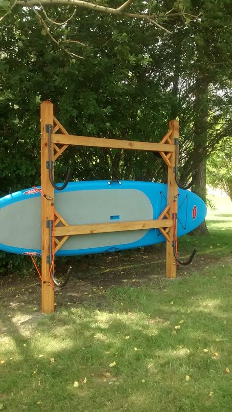 Diy Kayak Storage Rack, Kayak Tips, Diy Kayak Storage, Paddle Board Storage, Paddleboard Rack, Canoe Storage, Kayak Stand, Lake Landscaping, Lake Toys