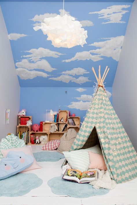 House Paint Design, Cloud Bedroom, Boy Room Paint, Magical Bedroom, Minimalist Kids, Kids Room Paint, Toddler Bedroom, Bedding Inspiration, Kids Bedroom Designs