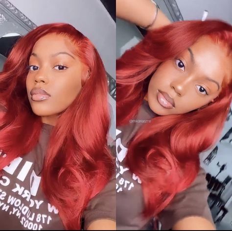 Burgundy And Orange Hair Black Women, Orange Red Hair Color Black Women, Crimson Hair Color Black Women, Vivid Red Hair Color On Black Women, Intense Red Hair Color On Black Women, Fluffy Curls, Sew In Hairstyles, Happy Hair, Hair Looks