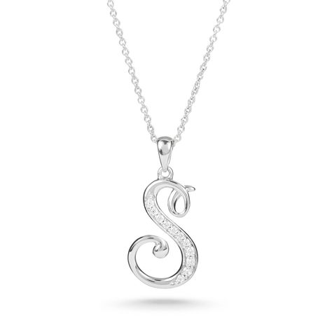 Sterling Silver Script Initial Necklace Scarlett Rose, Initial S, Alphabet Pendant, Stylish Alphabets, Script Initial, Gold Rings Fashion, Customized Jewelry, Rings Fashion, Pretty Stuff